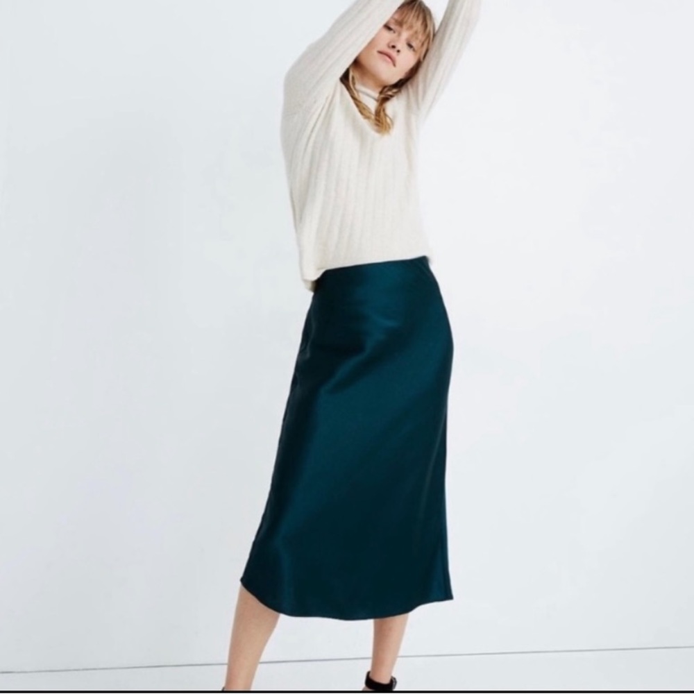 Madwell Green Satin Midi Skirt